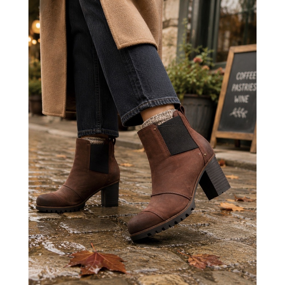 Sorel Addington Waterproof‎ Heeled Chelsea Lug Sole Leather Boots Redwood 8.5